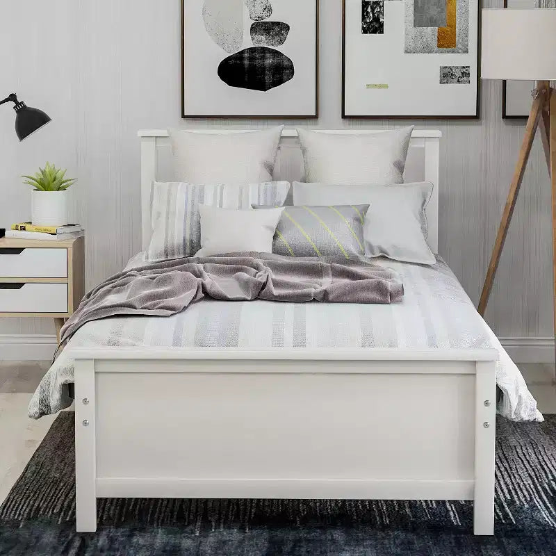 Letto a piattaforma singolo in legno con testiera e pediera – Noce / Bianco, 1 persona