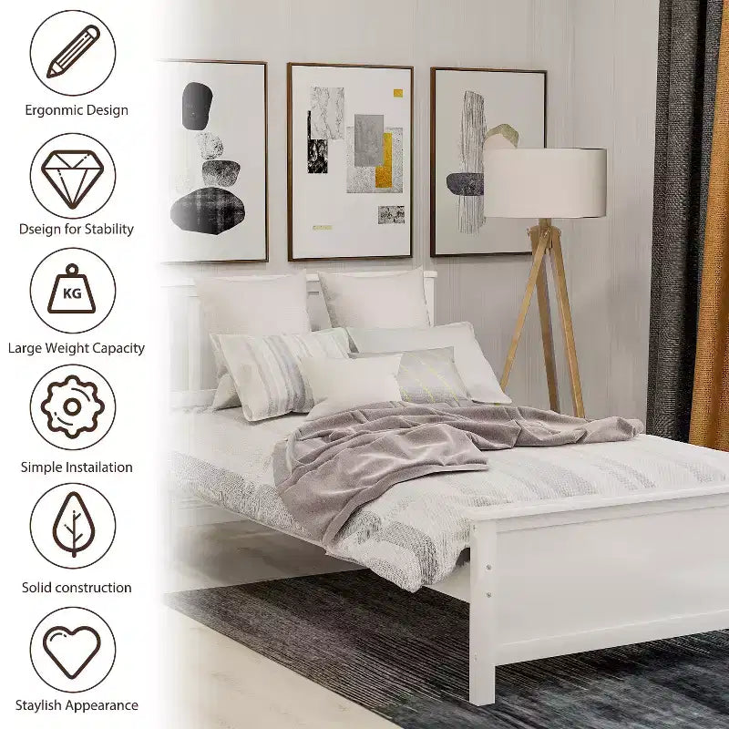 Letto a piattaforma singolo in legno con testiera e pediera – Noce / Bianco, 1 persona