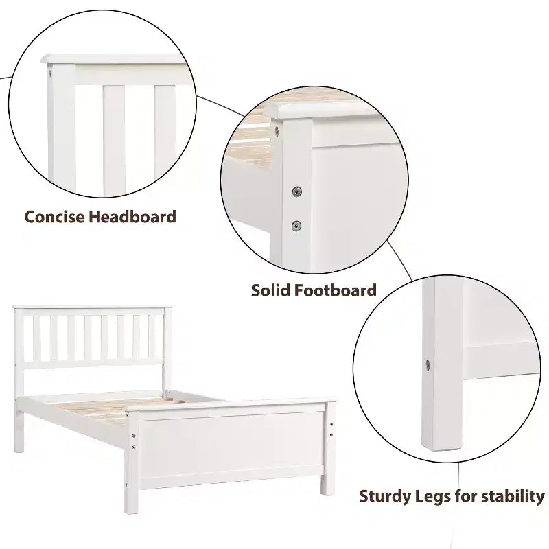 Letto a piattaforma singolo in legno con testiera e pediera – Noce / Bianco, 1 persona