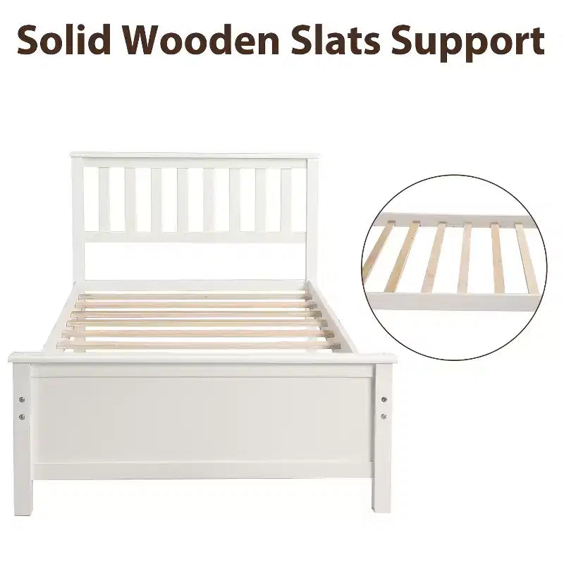 Letto a piattaforma singolo in legno con testiera e pediera – Noce / Bianco, 1 persona