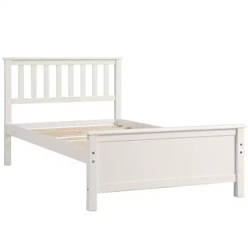 Letto a piattaforma singolo in legno con testiera e pediera – Noce / Bianco, 1 persona