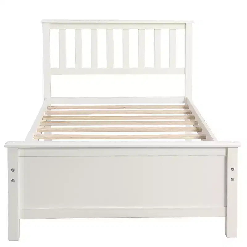 Letto a piattaforma singolo in legno con testiera e pediera – Noce / Bianco, 1 persona