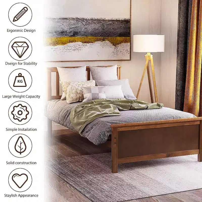 Letto a piattaforma singolo in legno con testiera e pediera – Noce / Bianco, 1 persona