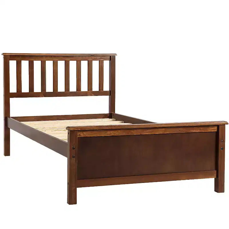 Letto a piattaforma singolo in legno con testiera e pediera – Noce / Bianco, 1 persona