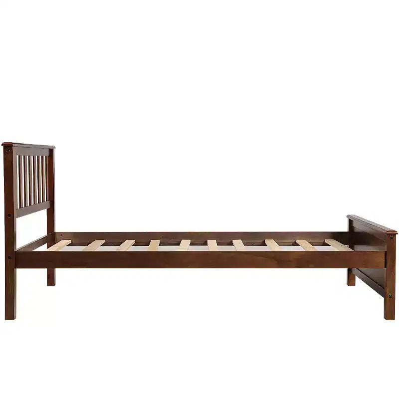 Letto a piattaforma singolo in legno con testiera e pediera – Noce / Bianco, 1 persona