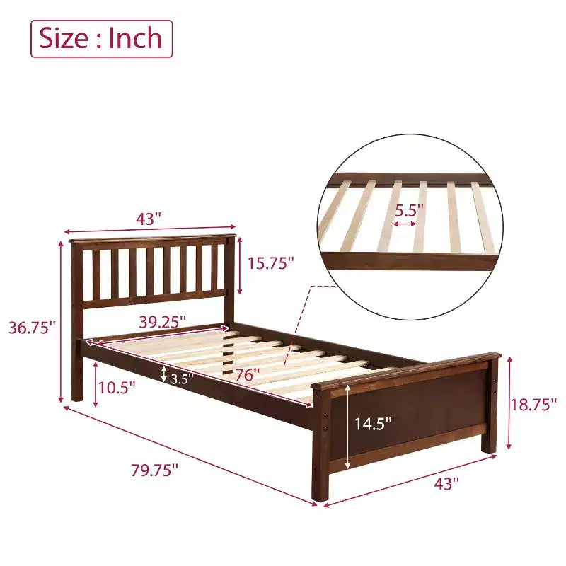 Letto a piattaforma singolo in legno con testiera e pediera – Noce / Bianco, 1 persona