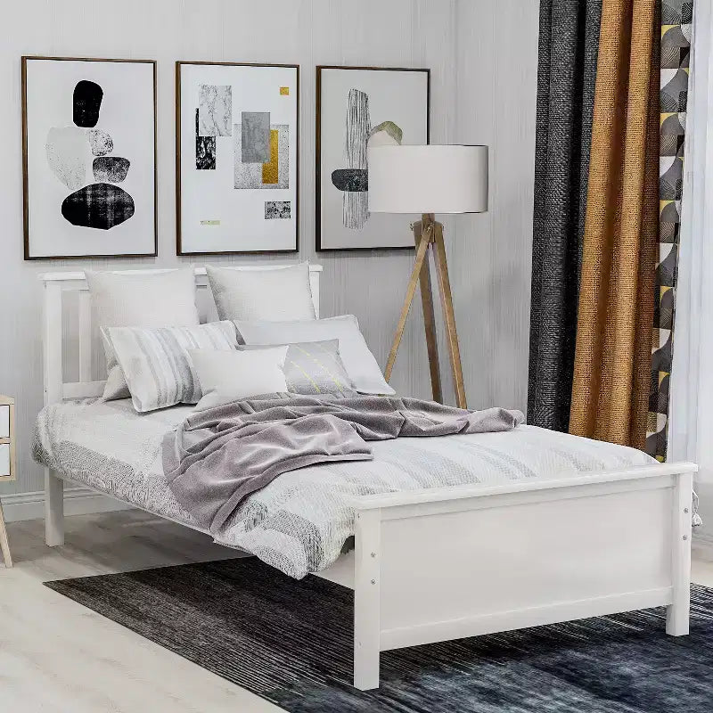 Letto a piattaforma singolo in legno con testiera e pediera – Noce / Bianco, 1 persona