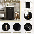 Mobile lavabo da bagno nero/bianco con lavello in ceramica, a installazione libera