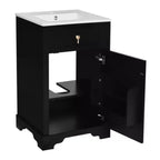 Mobile lavabo da bagno nero/bianco con lavello in ceramica, a installazione libera