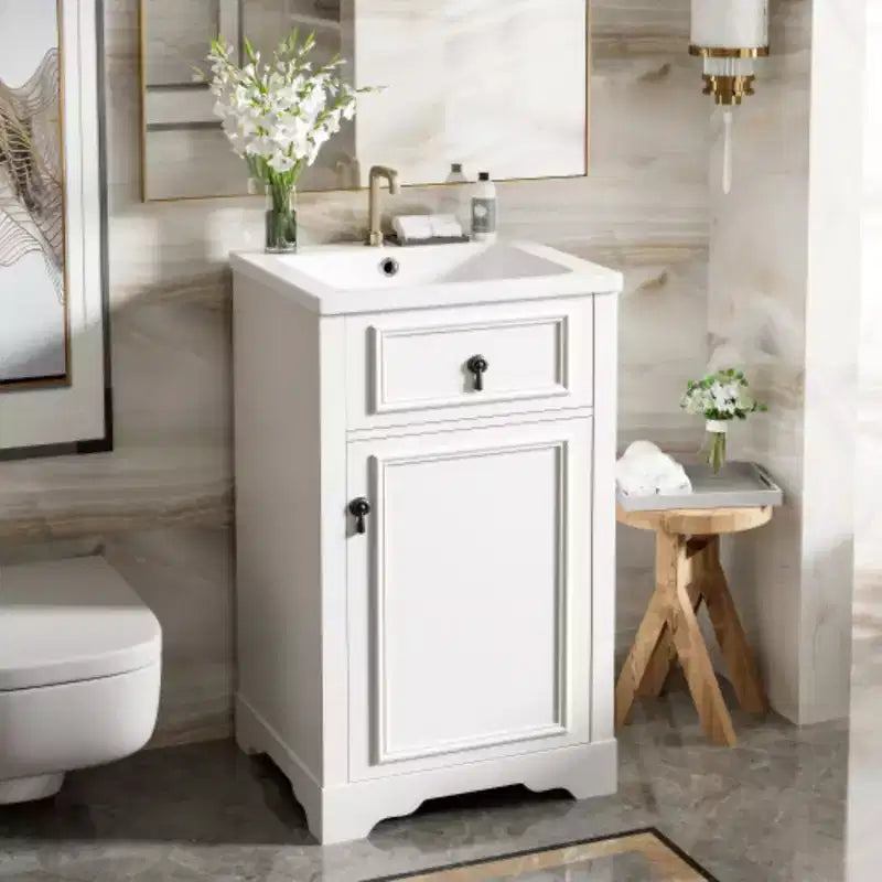 Mobile lavabo da bagno nero/bianco con lavello in ceramica, a installazione libera