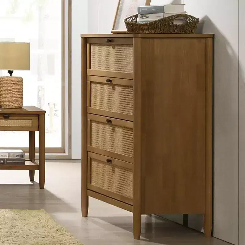Cassettiera a 4 cassetti in rattan noce chiaro, per 1