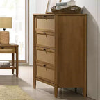 Cassettiera a 4 cassetti in rattan noce chiaro, per 1