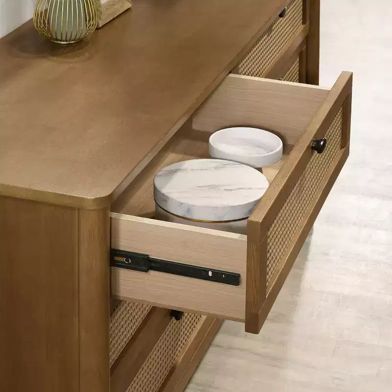 Cassettiera a 4 cassetti in rattan noce chiaro, per 1