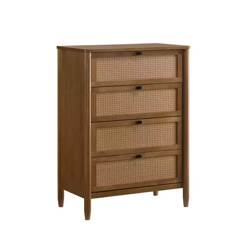 Cassettiera a 4 cassetti in rattan noce chiaro, per 1