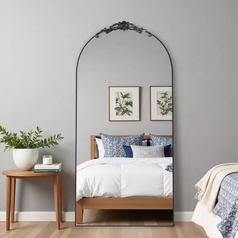 Specchio da pavimento intero ad arco in legno marrone, 1 persona