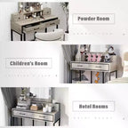 Heynemo Tavolo da Trucco con Specchio Hollywood Illuminato a 3 Colori Dimmerabili, Vanity per Trucco con 4 Cassetti