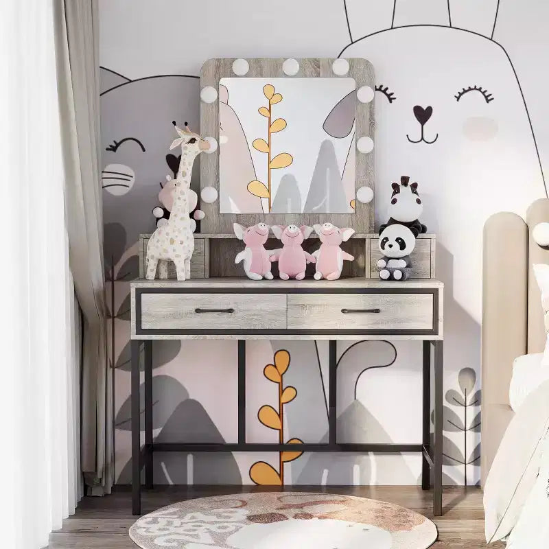 Heynemo Tavolo da Trucco con Specchio Hollywood Illuminato a 3 Colori Dimmerabili, Vanity per Trucco con 4 Cassetti