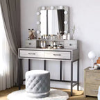 Heynemo Tavolo da Trucco con Specchio Hollywood Illuminato a 3 Colori Dimmerabili, Vanity per Trucco con 4 Cassetti