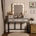 Heynemo Tavolo da Trucco con Specchio Hollywood Illuminato a 3 Colori Dimmerabili, Vanity per Trucco con 4 Cassetti