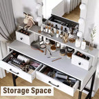 Heynemo Tavolo da Trucco con Specchio Hollywood Illuminato a 3 Colori Dimmerabili, Vanity per Trucco con 4 Cassetti
