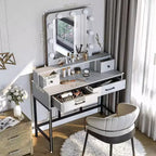 Heynemo Tavolo da Trucco con Specchio Hollywood Illuminato a 3 Colori Dimmerabili, Vanity per Trucco con 4 Cassetti