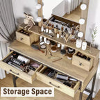 Heynemo Tavolo da Trucco con Specchio Hollywood Illuminato a 3 Colori Dimmerabili, Vanity per Trucco con 4 Cassetti