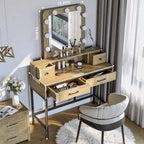Heynemo Tavolo da Trucco con Specchio Hollywood Illuminato a 3 Colori Dimmerabili, Vanity per Trucco con 4 Cassetti