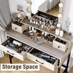 Heynemo Tavolo da Trucco con Specchio Hollywood Illuminato a 3 Colori Dimmerabili, Vanity per Trucco con 4 Cassetti