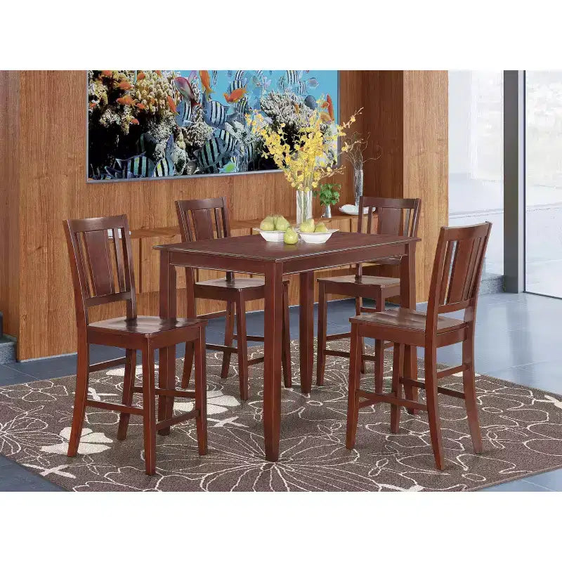 Set da pranzo a 5 pezzi altezza bancone nero/mogano, 4 posti a sedere