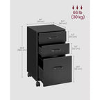 Cassettiera Classificatore Mobile a 3 Cassetti con Ruote, Bianco Nuvola / Nero Inchiostro / Marrone Rustico e Nero, 1 Persona