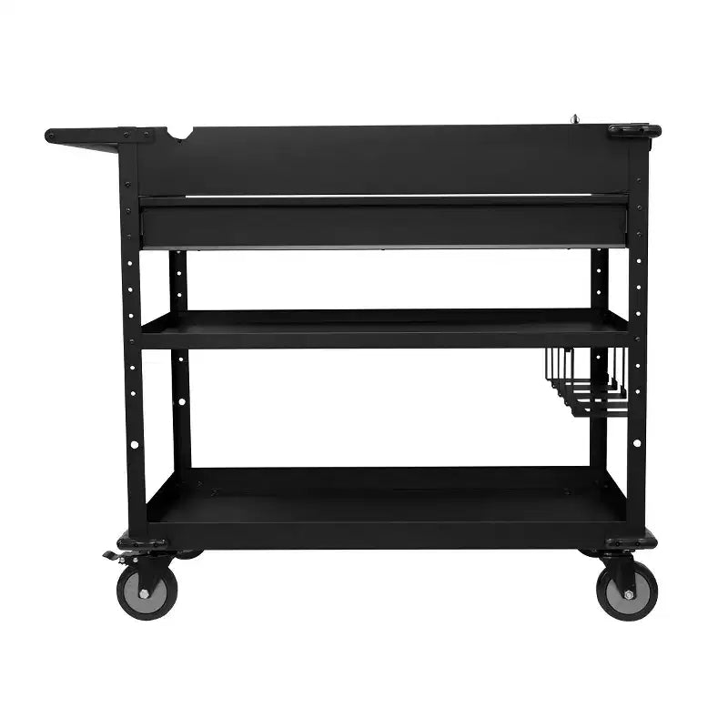 Carrello da Lavoro in Acciaio Nero con Presa Multipla e Portautensili, 1 Persona