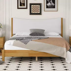 Letto a piattaforma imbottito queen-size, testiera in velluto Teddy, struttura in legno di gomma, 1 persona