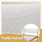 Letto a piattaforma imbottito queen-size, testiera in velluto Teddy, struttura in legno di gomma, 1 persona