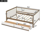 Divano letto imbottito in lino grigio con letto estraibile, borchie decorative – 2 posti letto