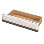 Divano letto imbottito in lino grigio con letto estraibile, borchie decorative – 2 posti letto