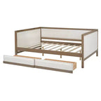 Divano letto imbottito in lino grigio con letto estraibile, borchie decorative – 2 posti letto