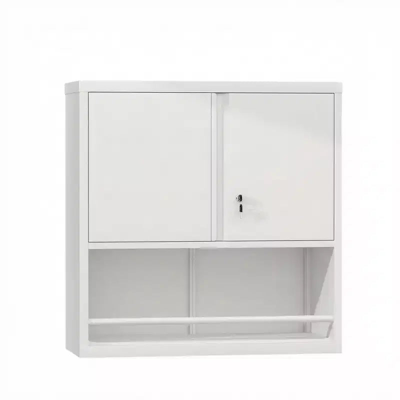 Armadietto metallico a 2 ante, bianco/nero, con ripiani regolabili, montaggio a 1 persona