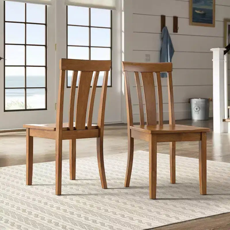 Sedia da pranzo in legno con schienale a doghe, vari colori, set da 2