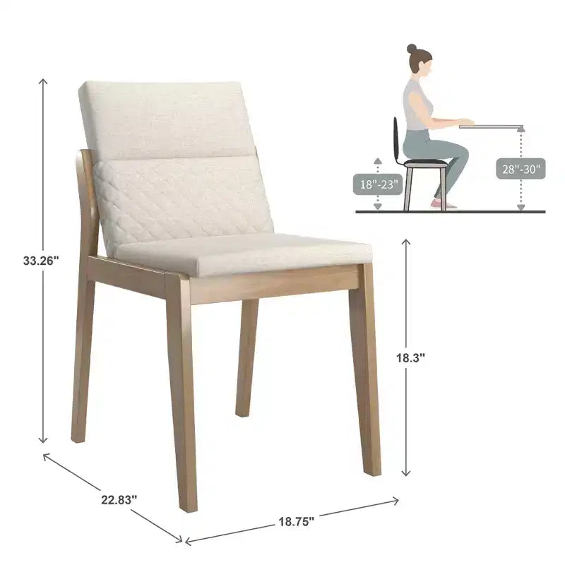 Sedie da pranzo senza braccioli in lino beige, set da 2
