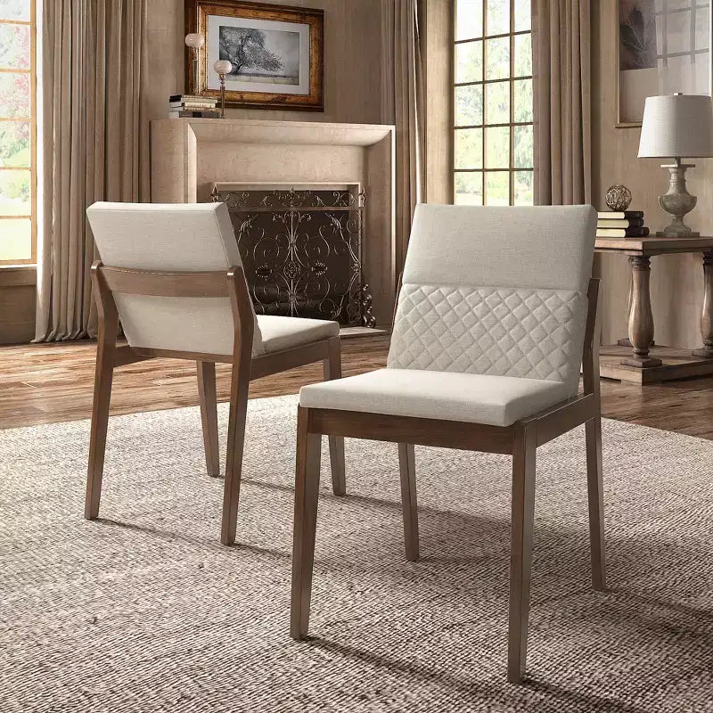 Sedie da pranzo senza braccioli in lino beige, set da 2