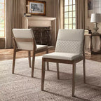 Sedie da pranzo senza braccioli in lino beige, set da 2