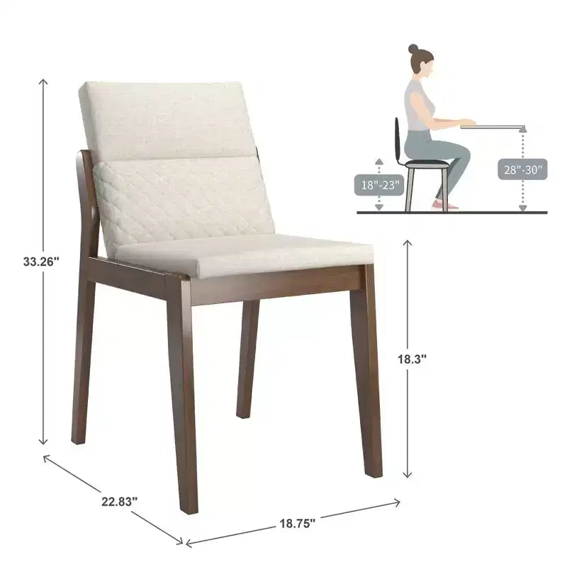 Sedie da pranzo senza braccioli in lino beige, set da 2