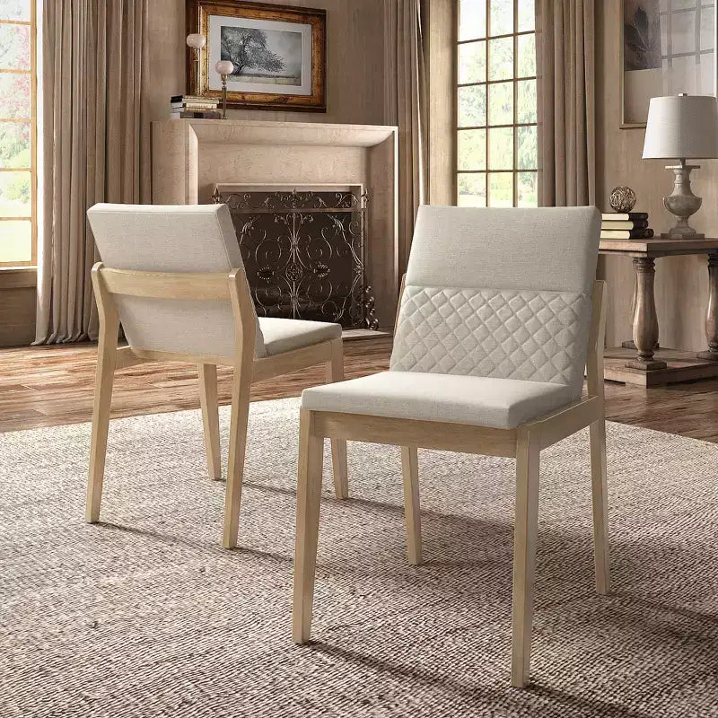 Sedie da pranzo senza braccioli in lino beige, set da 2