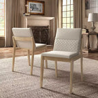 Sedie da pranzo senza braccioli in lino beige, set da 2