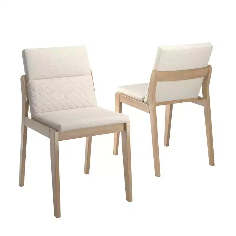 Sedie da pranzo senza braccioli in lino beige, set da 2