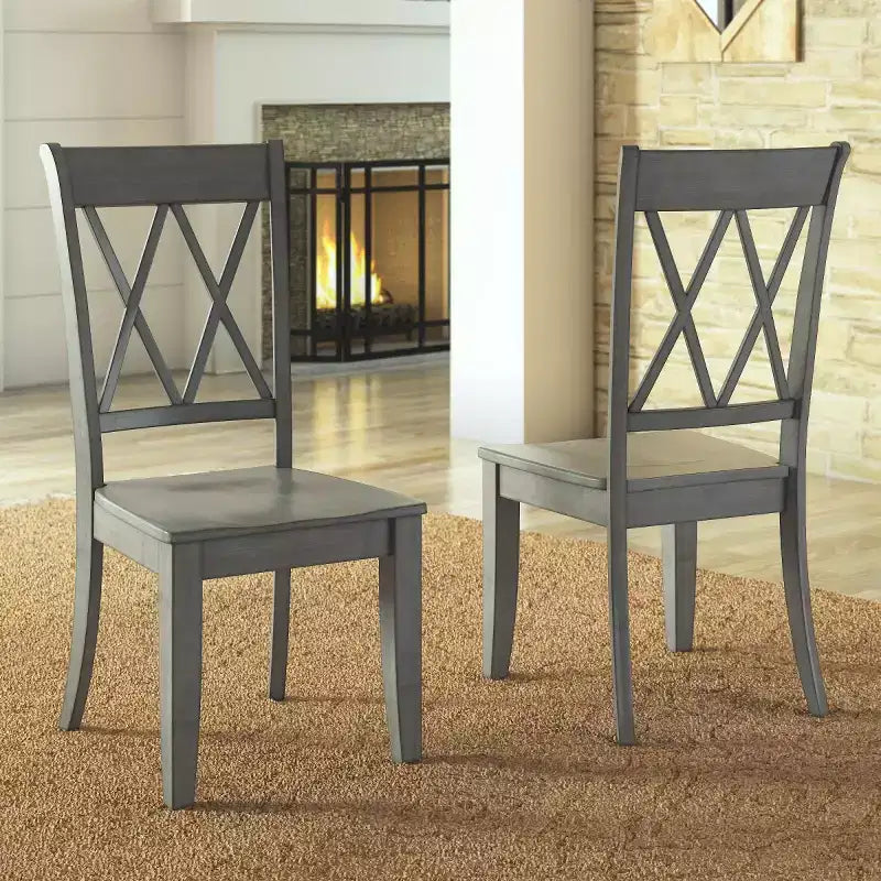 Sedia da pranzo in legno senza braccioli con doppio schienale a X, vari colori, set da 2
