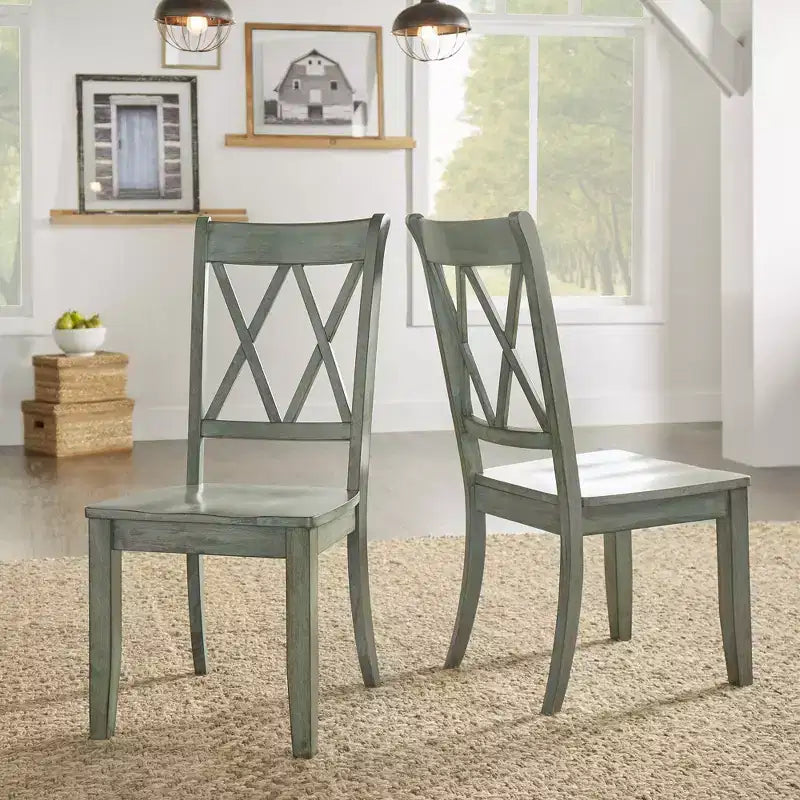 Sedia da pranzo in legno senza braccioli con doppio schienale a X, vari colori, set da 2