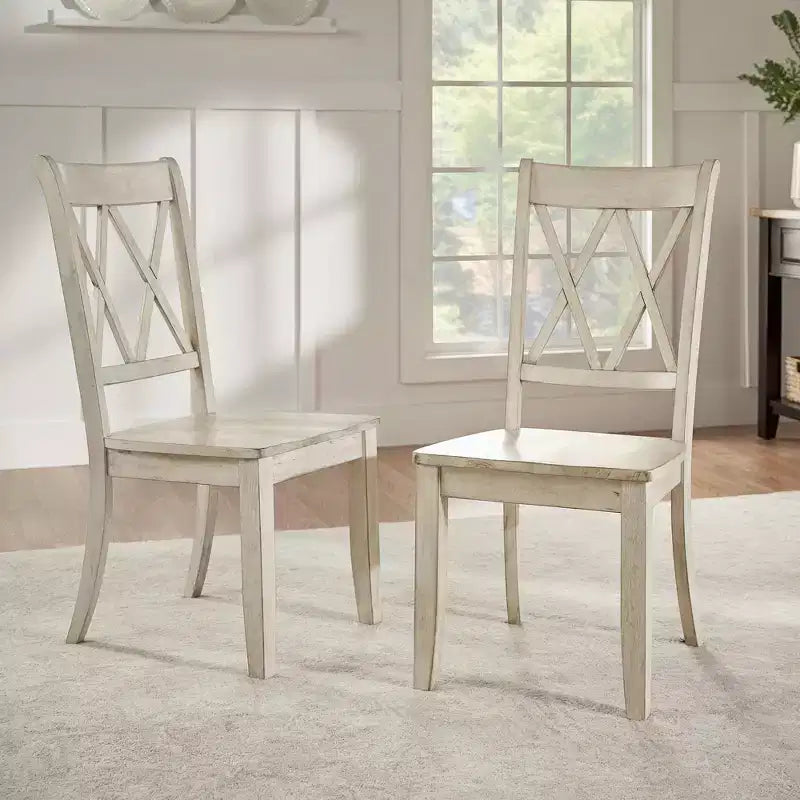 Sedia da pranzo in legno senza braccioli con doppio schienale a X, vari colori, set da 2