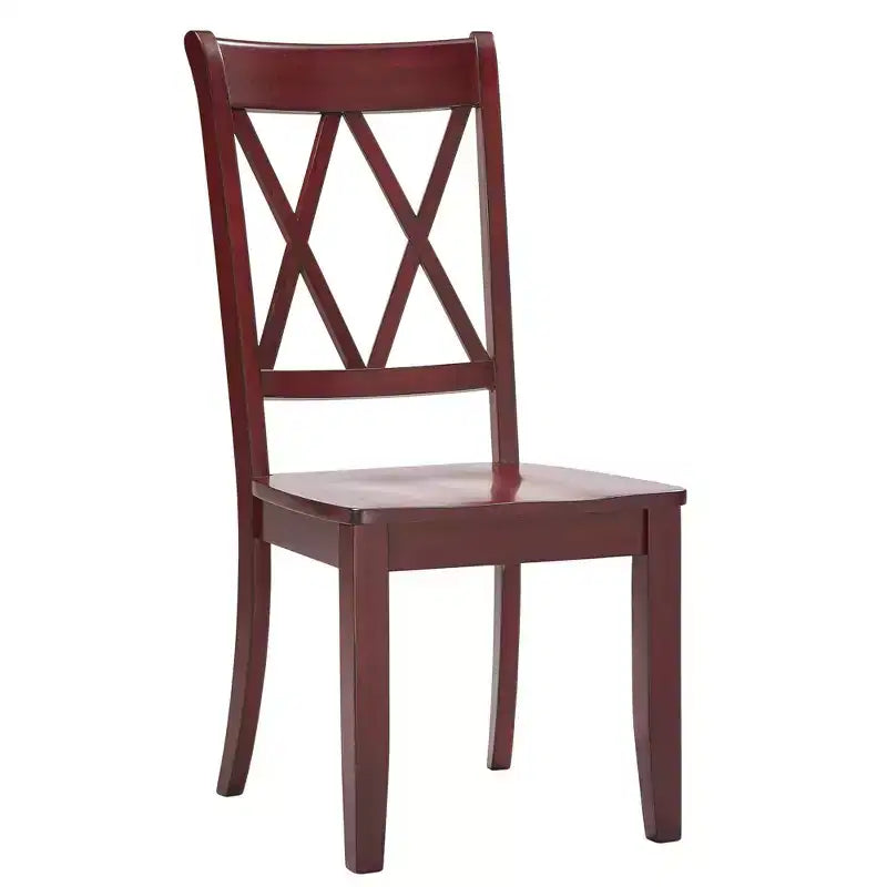 Sedia da pranzo in legno senza braccioli con doppio schienale a X, vari colori, set da 2