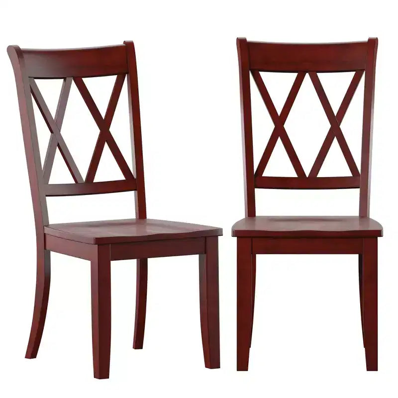 Sedia da pranzo in legno senza braccioli con doppio schienale a X, vari colori, set da 2